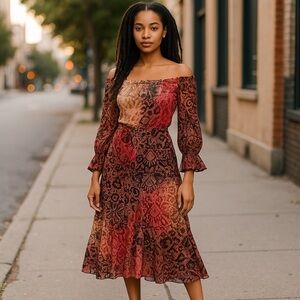 VINTAGE SKIRT TOP MONKEY WEAR Girls Teen Velvet Burn-out Floral Bohemian Pattern